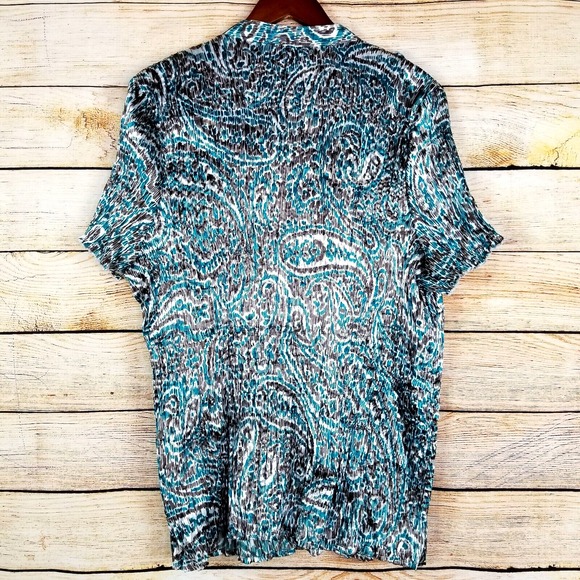 Lane Bryant Top Womens Size 18 20 Blue Paisley Geometric Button Front Blouse - Picture 5 of 5